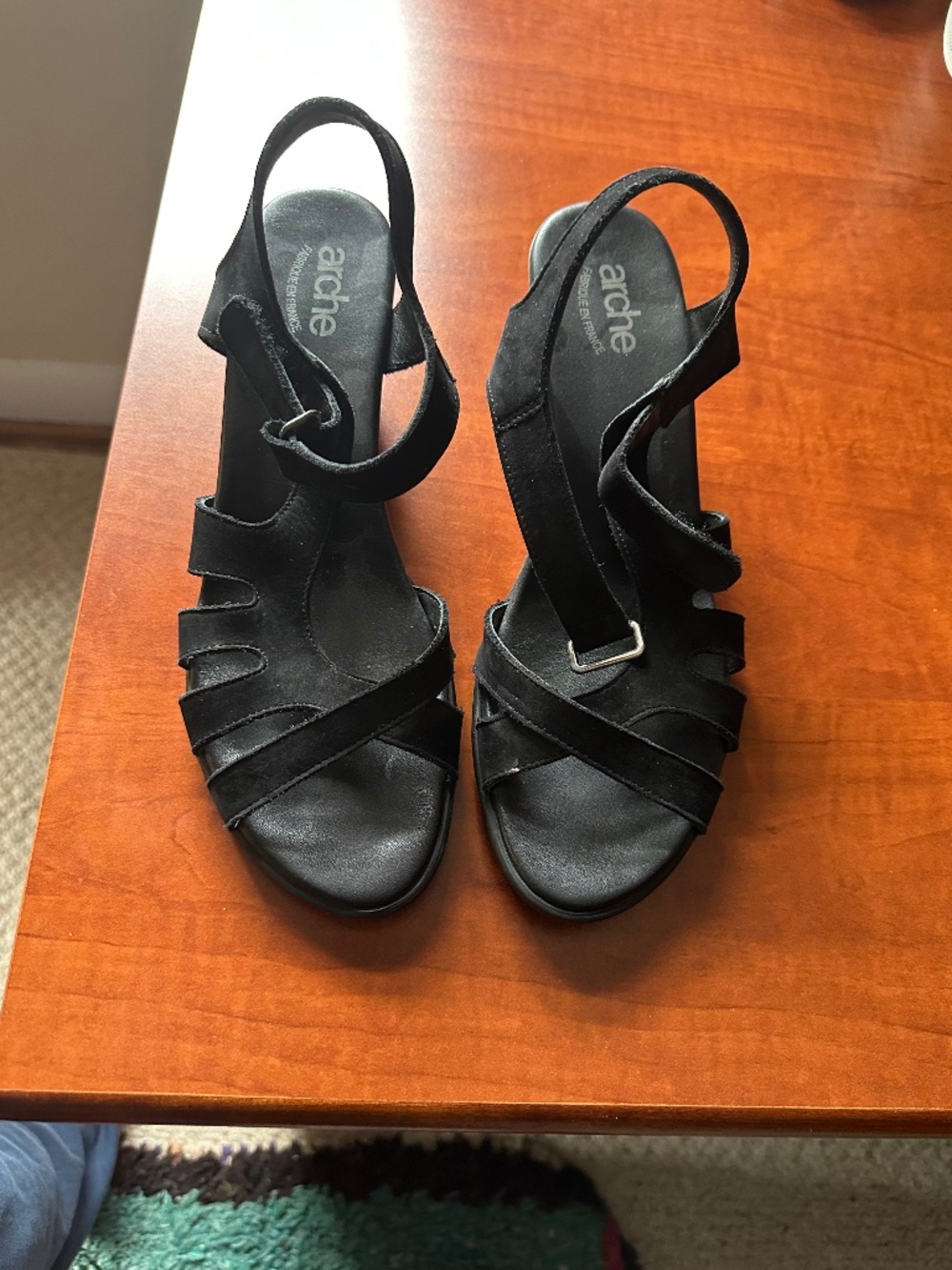 Arche black suede heeled sandal size 39